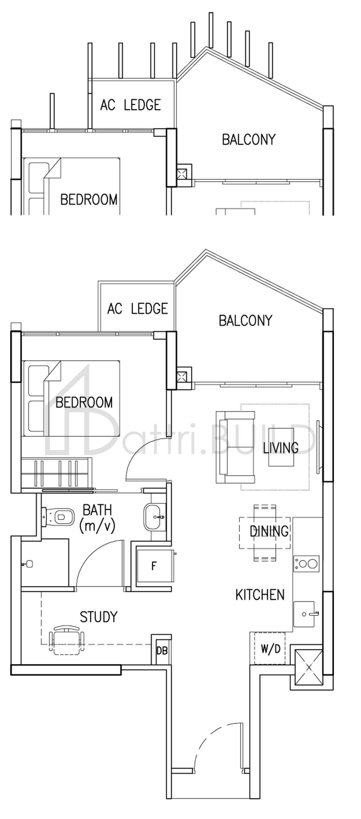 THE SKYWOODS 1+1 B floorplan (watermarked)