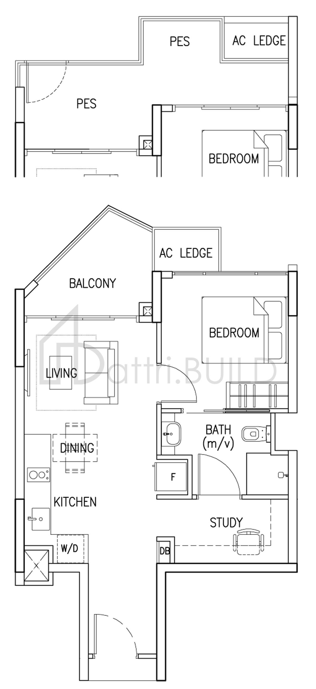 THE SKYWOODS 1+1 PA floorplan (watermarked)