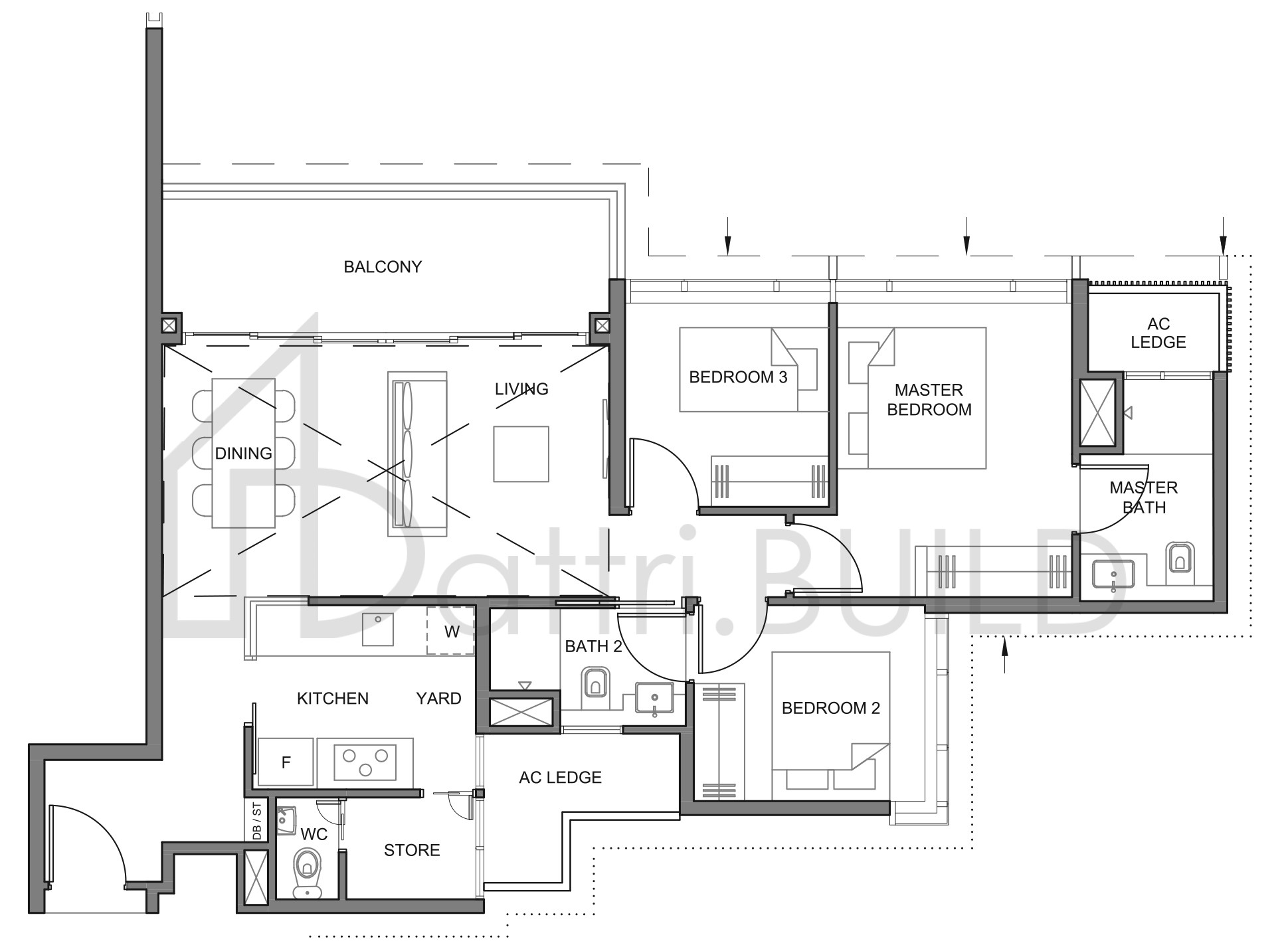 PARC CLEMATIS 3BR P-1 floorplan (watermarked)