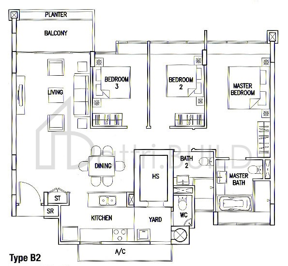 THE CALROSE B2 floorplan (watermarked)