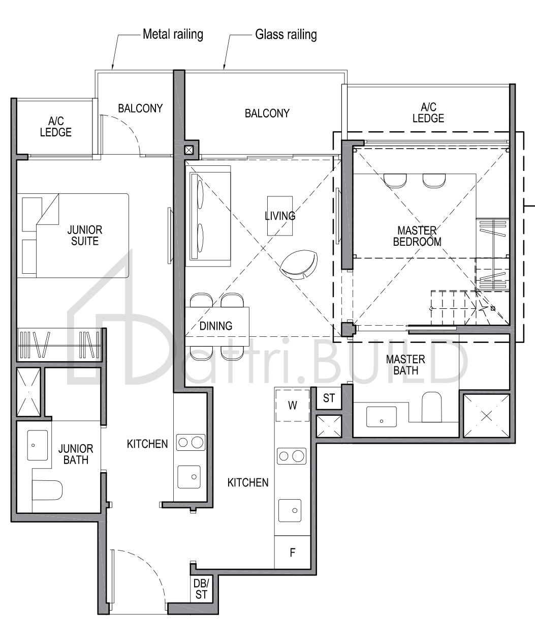 PARK COLONIAL 2DK1-PH floorplan (watermarked)