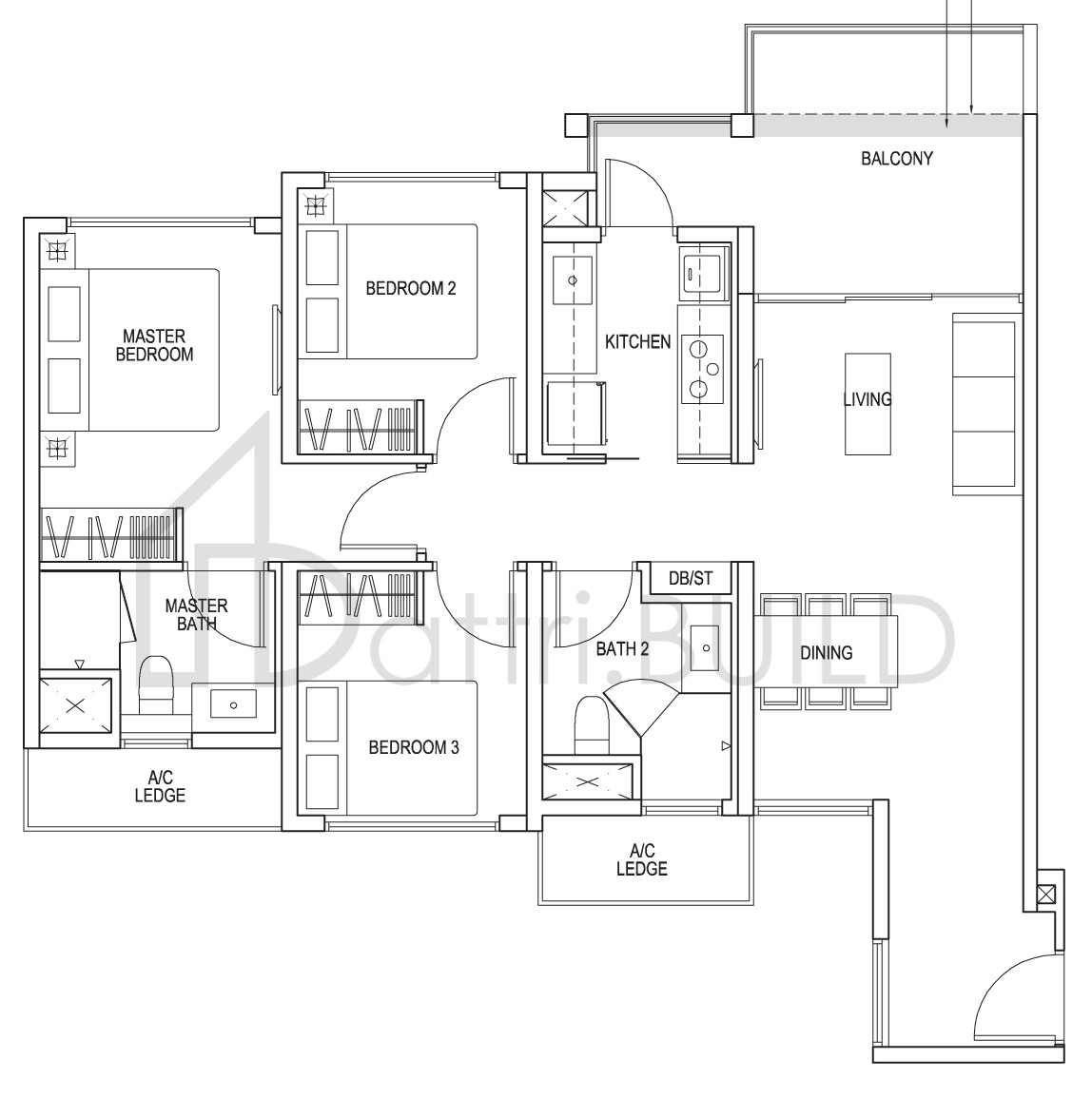 THE BROWNSTONE B1b floorplan (watermarked)
