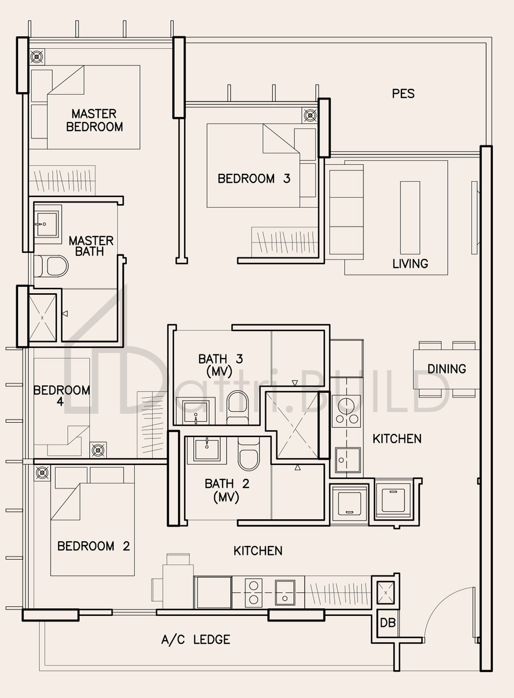 TRE RESIDENCES D1-DK(P) floorplan (watermarked)