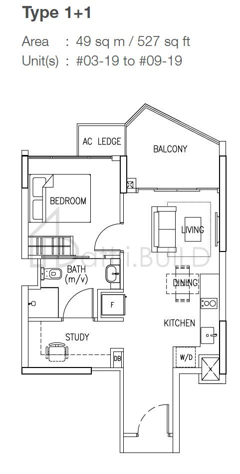 THE SKYWOODS 1+1 floorplan (watermarked)