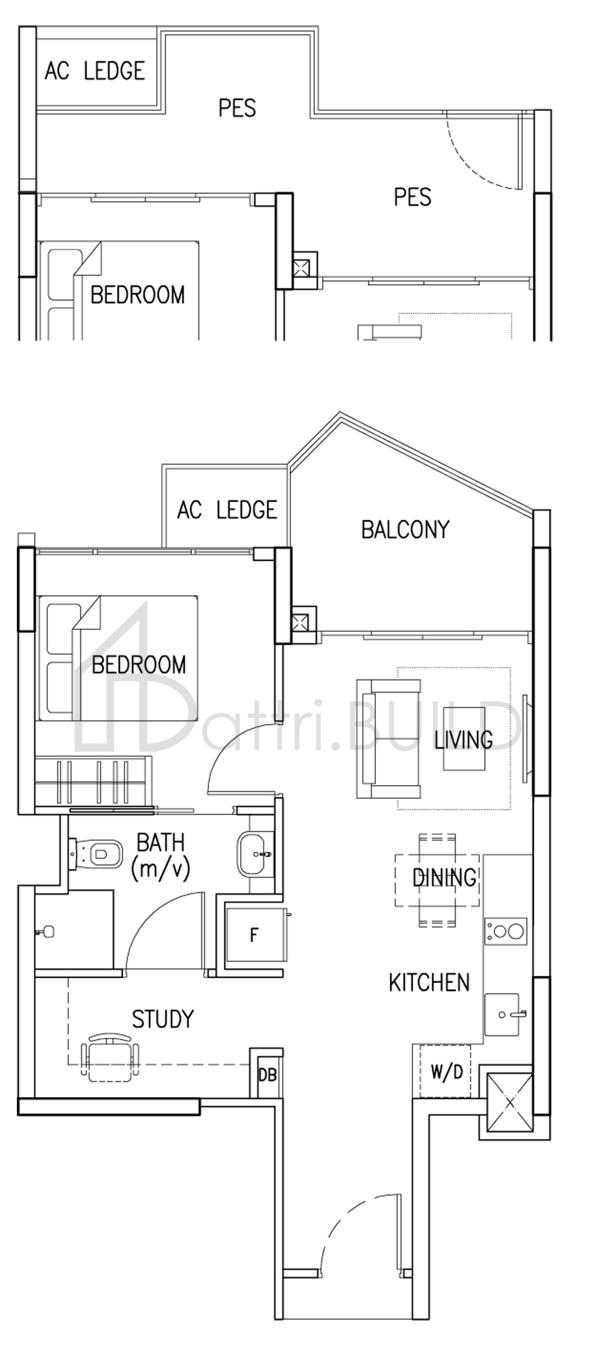THE SKYWOODS 1+1 P floorplan (watermarked)