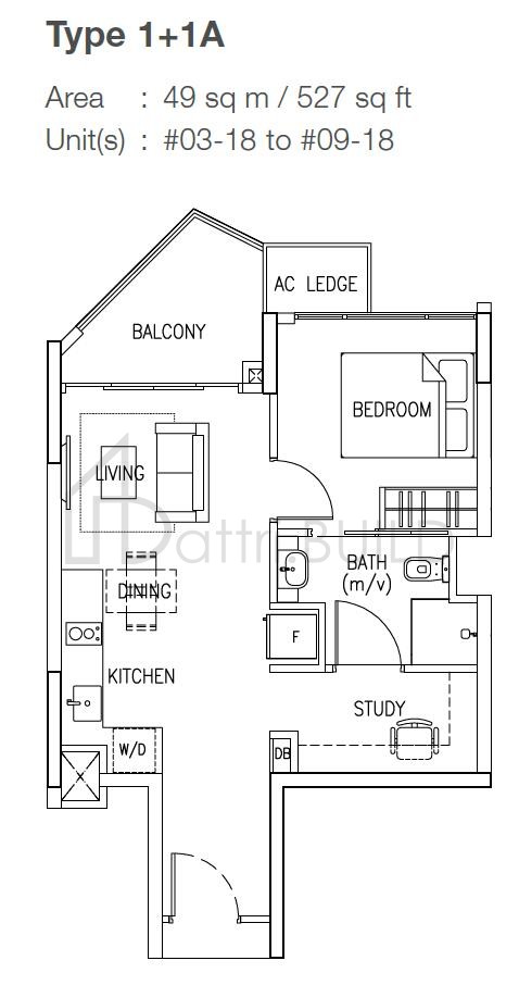 THE SKYWOODS 1+1A floorplan (watermarked)