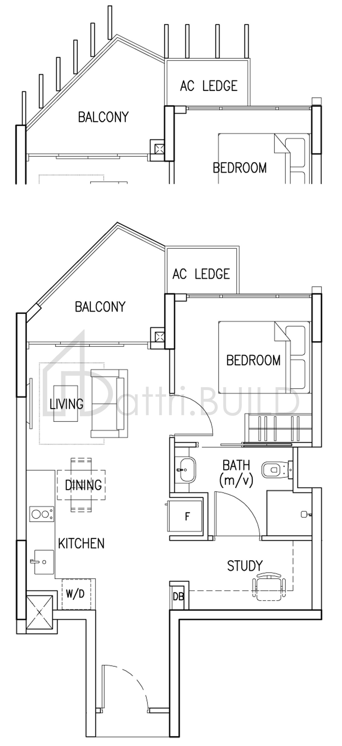 THE SKYWOODS 1+1 C floorplan (watermarked)