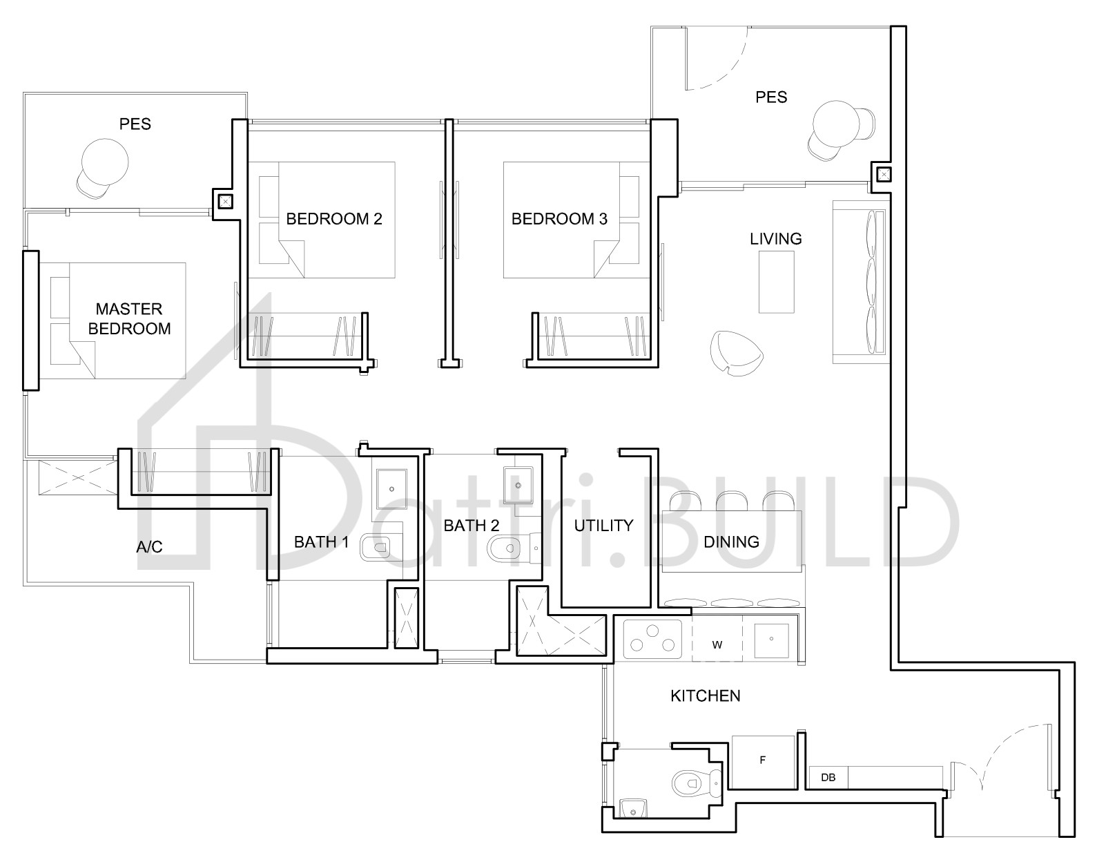 HIGH PARK RESIDENCES 3D3-P floorplan (watermarked)