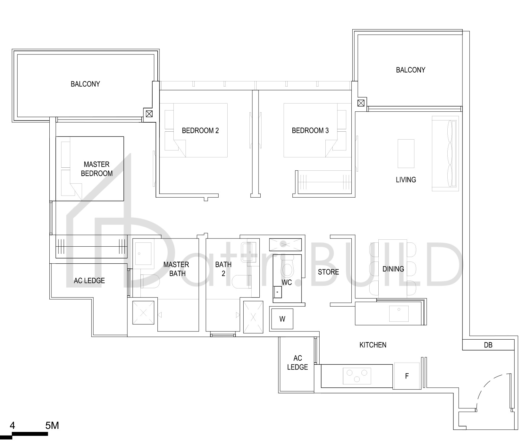 THE FLORENCE RESIDENCES 3D2a(b) floorplan (watermarked)