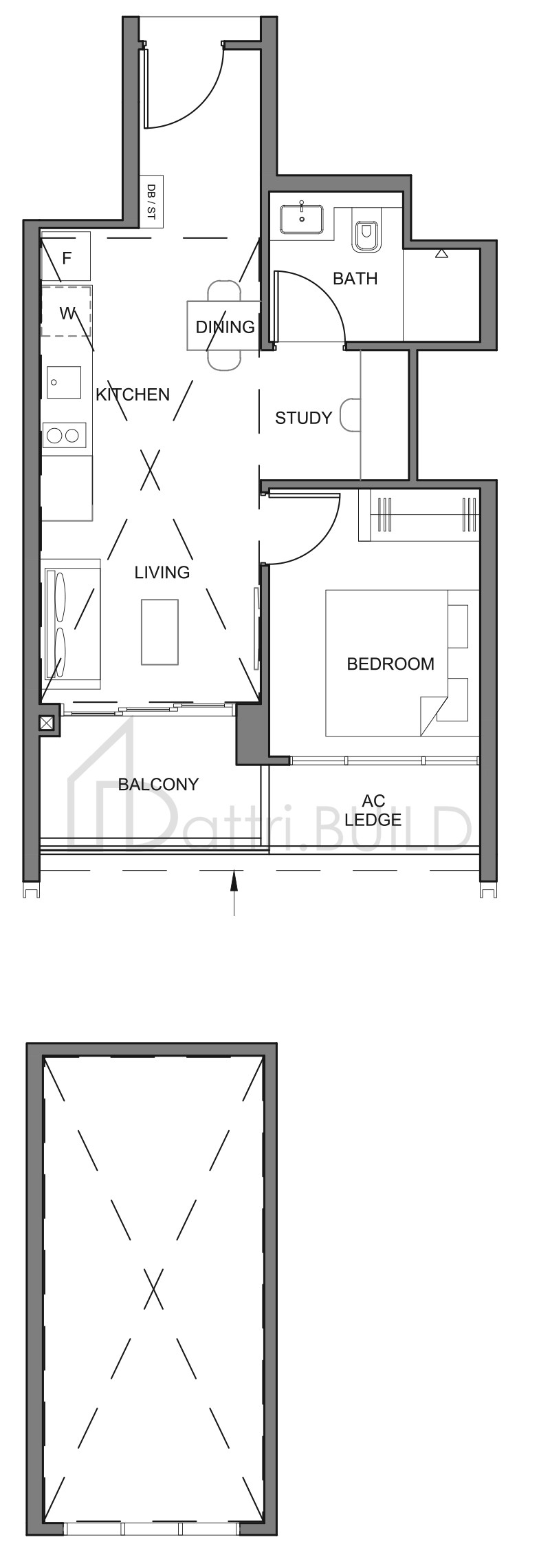 PARC CLEMATIS 1BR+S2H floorplan (watermarked)