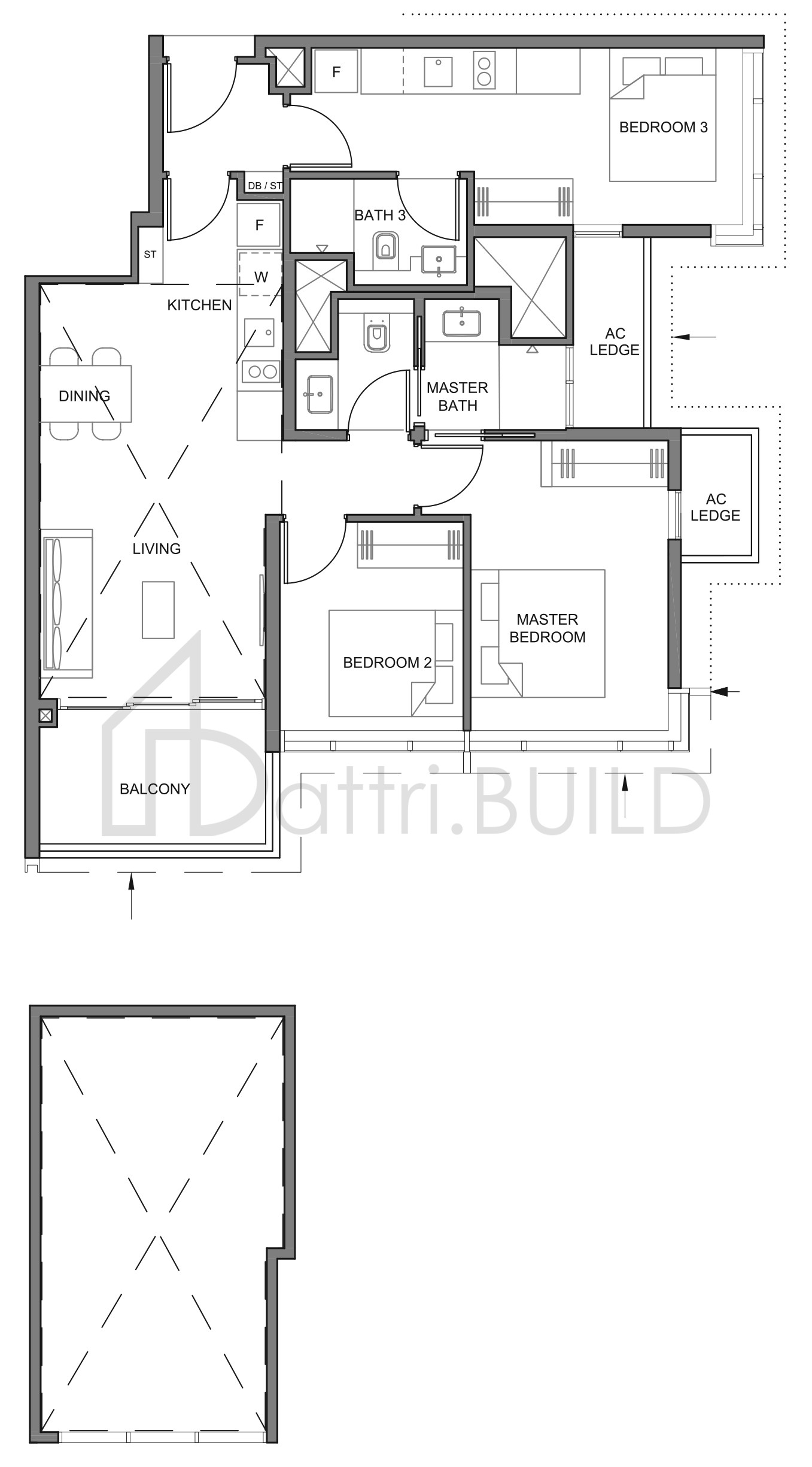 PARC CLEMATIS 3BR DK-2H floorplan (watermarked)