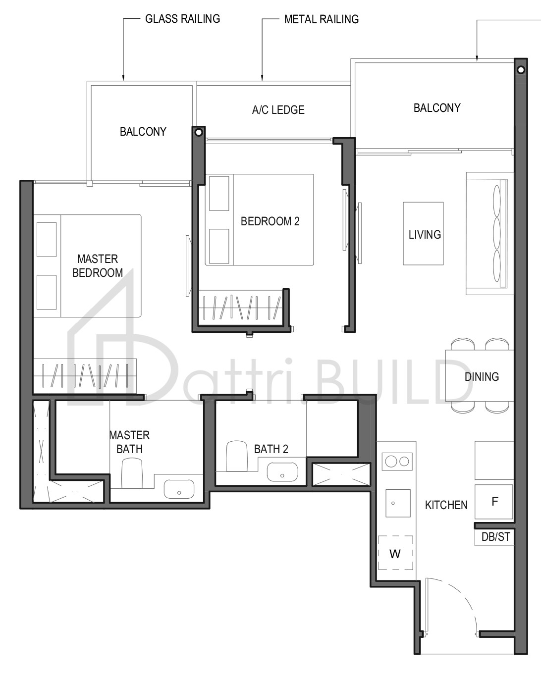 PARC KOMO 2D1 floorplan (watermarked)