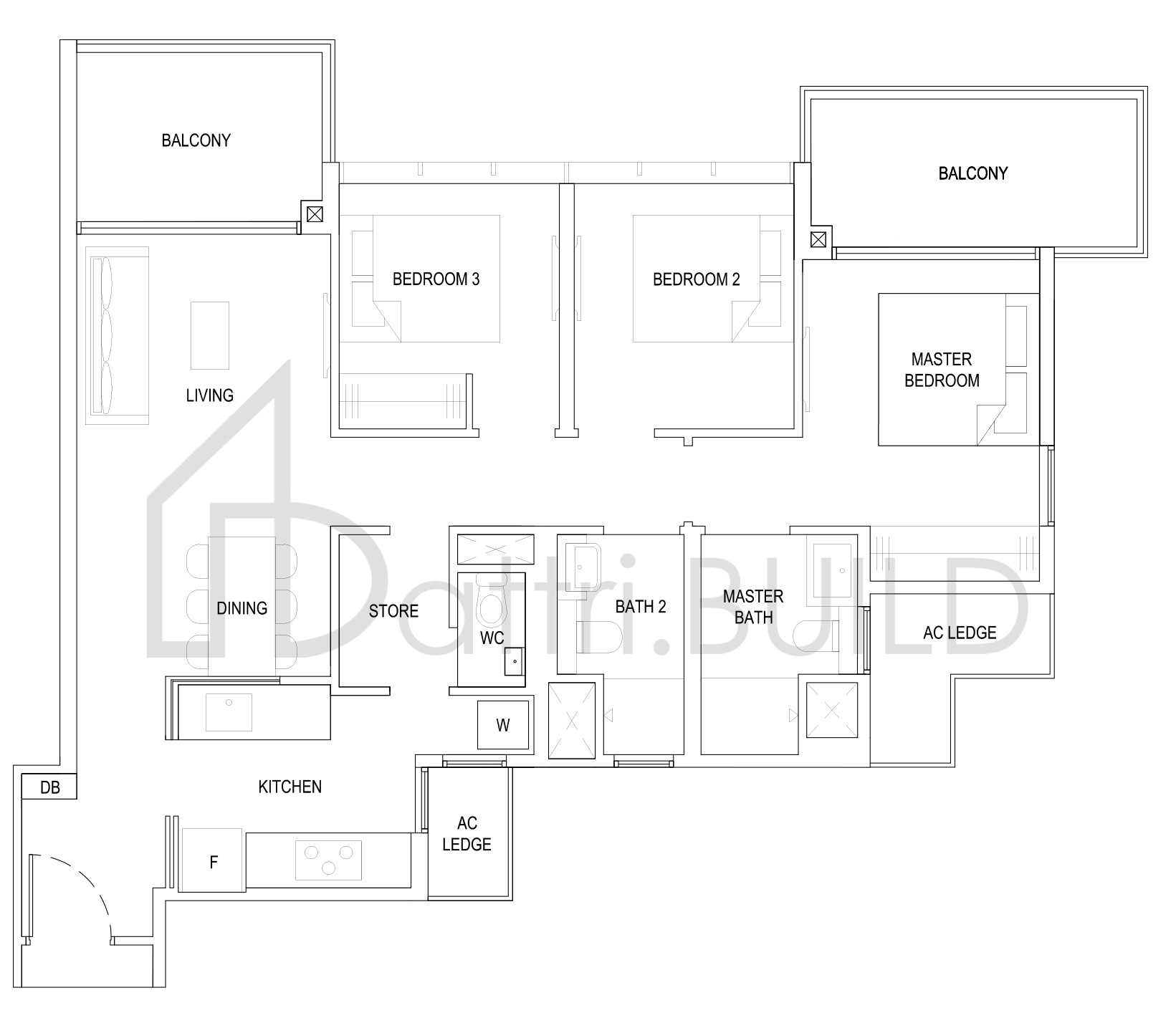 THE FLORENCE RESIDENCES 3D1a(b) floorplan (watermarked)