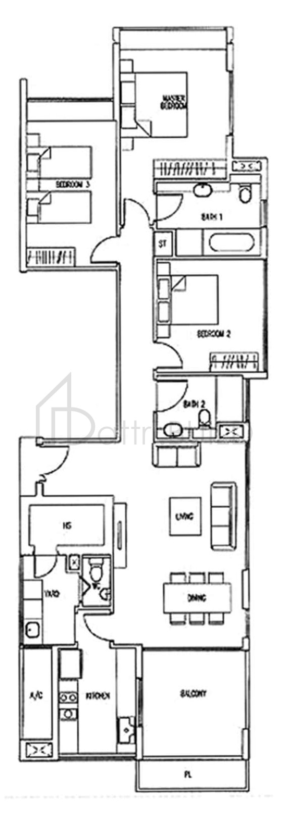 THE WHARF RESIDENCE B1-e floorplan (watermarked)