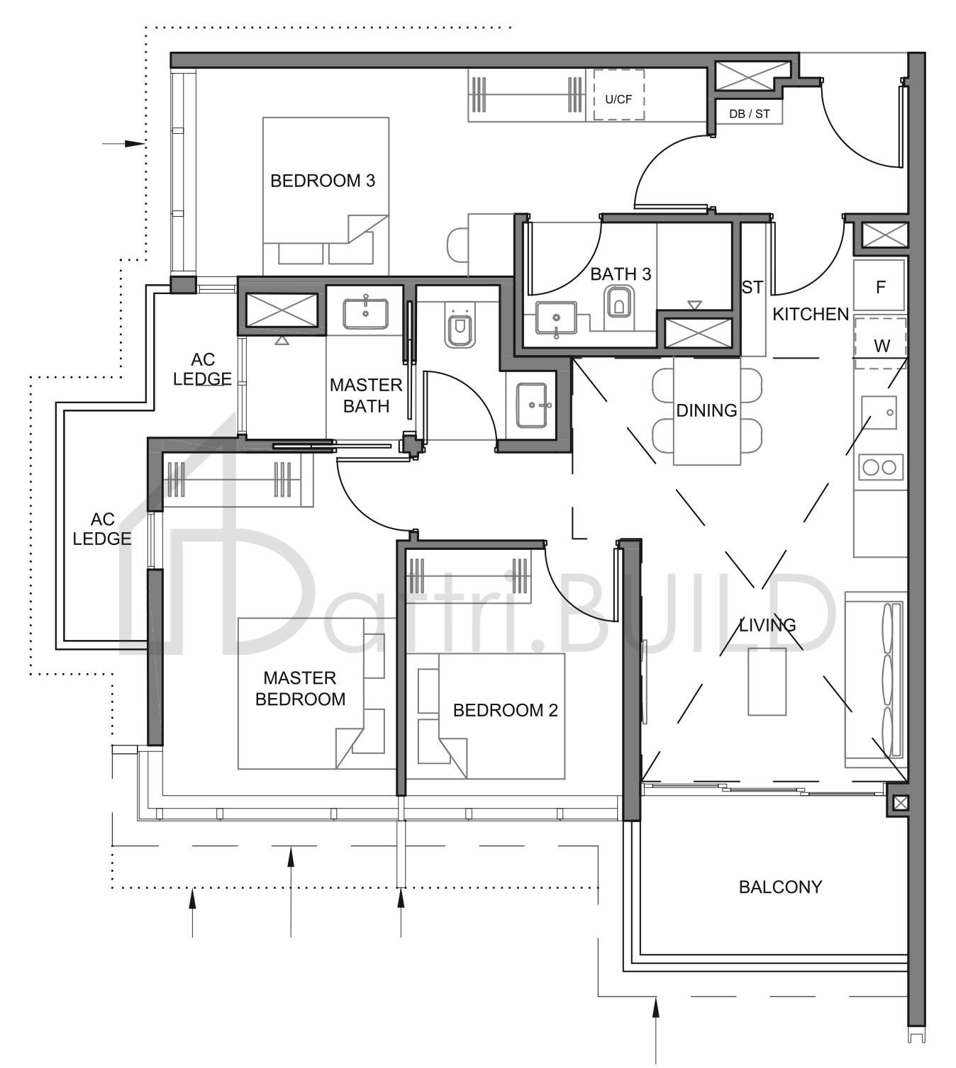 PARC CLEMATIS 3BR DK-1 floorplan (watermarked)
