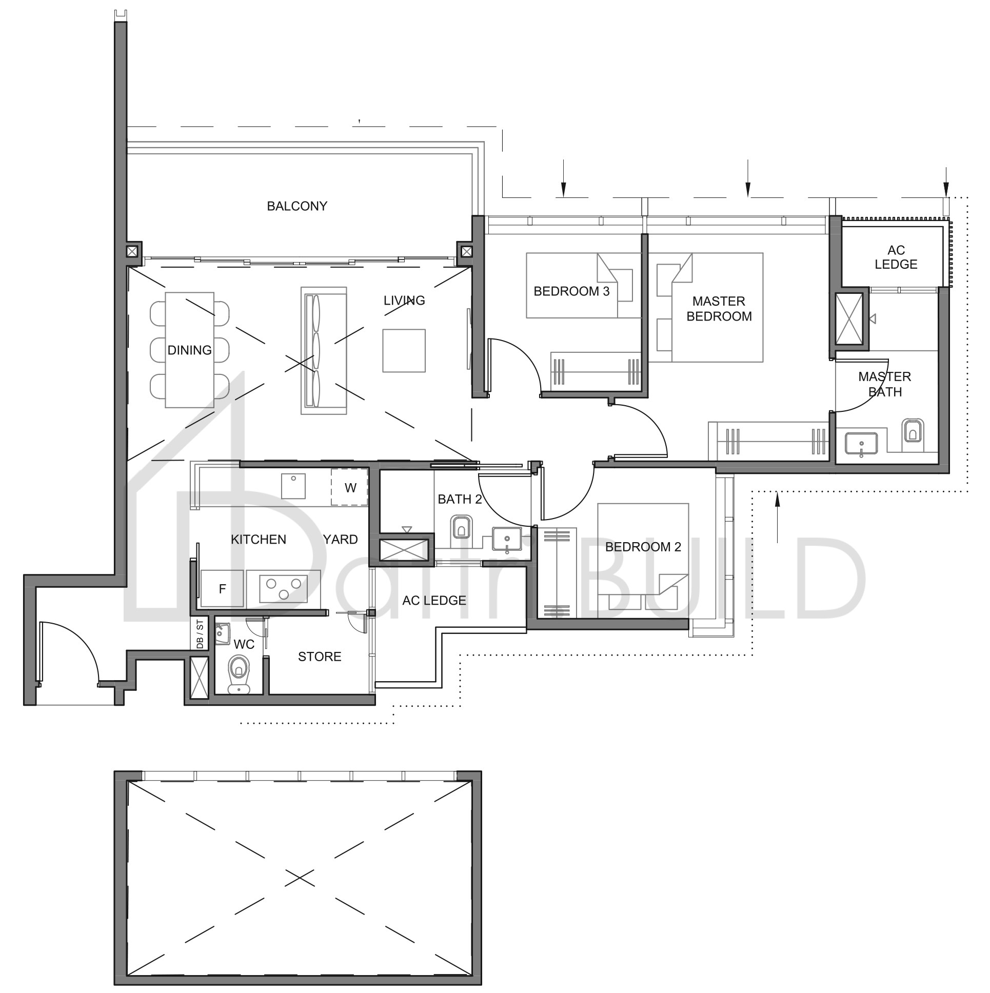 PARC CLEMATIS 3BR P-1H floorplan (watermarked)