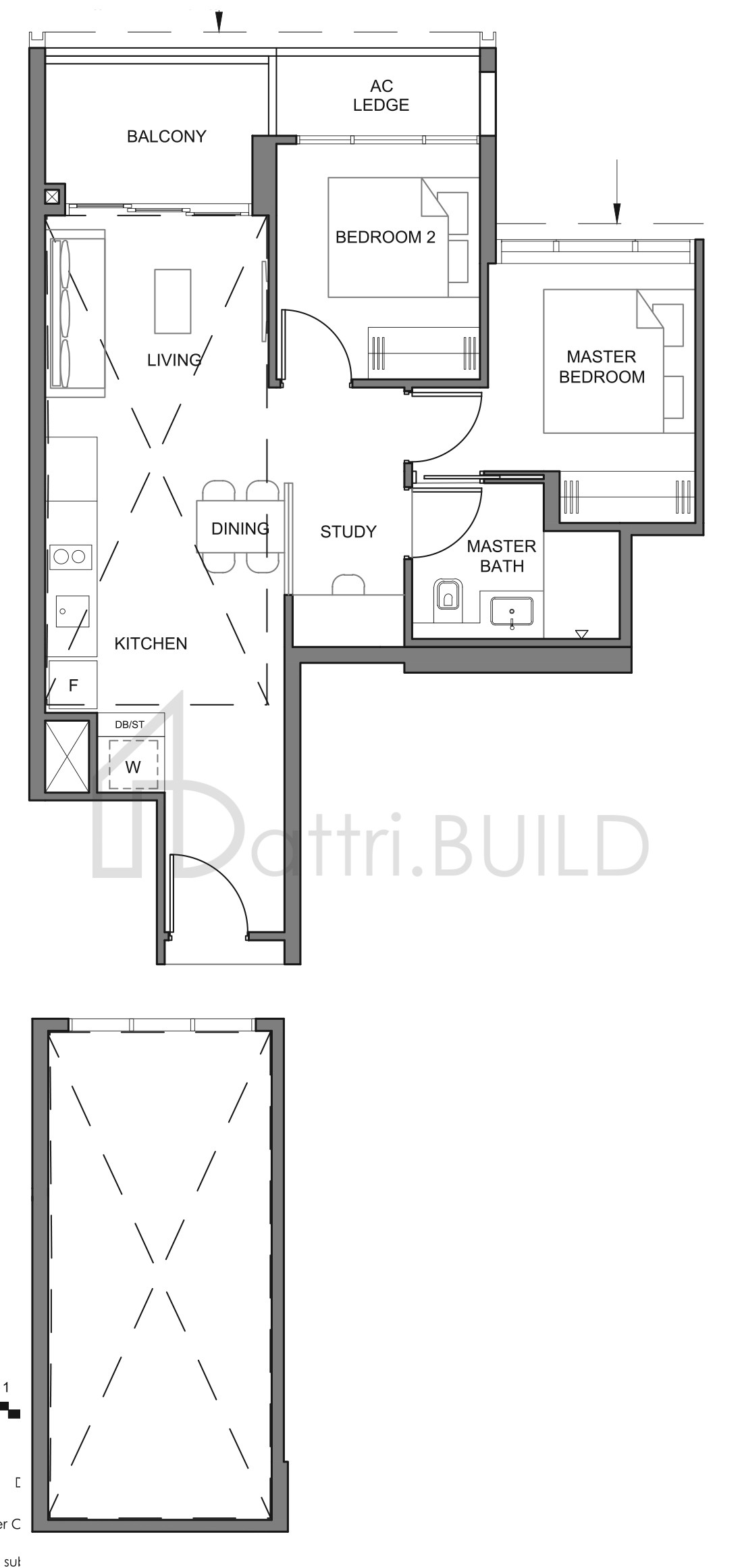 PARC CLEMATIS 2BR-1H floorplan (watermarked)