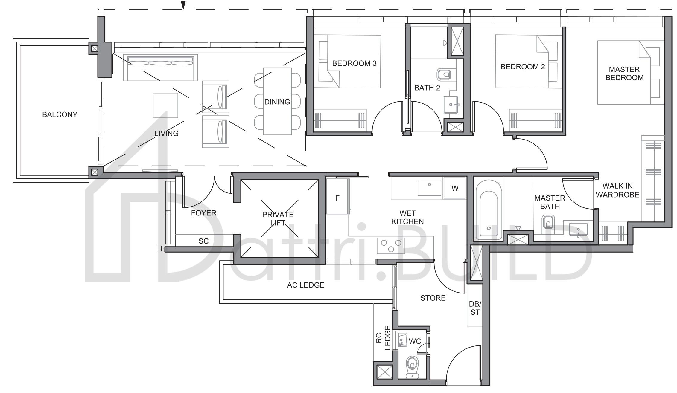 PARC CLEMATIS 3BR-P3 floorplan (watermarked)