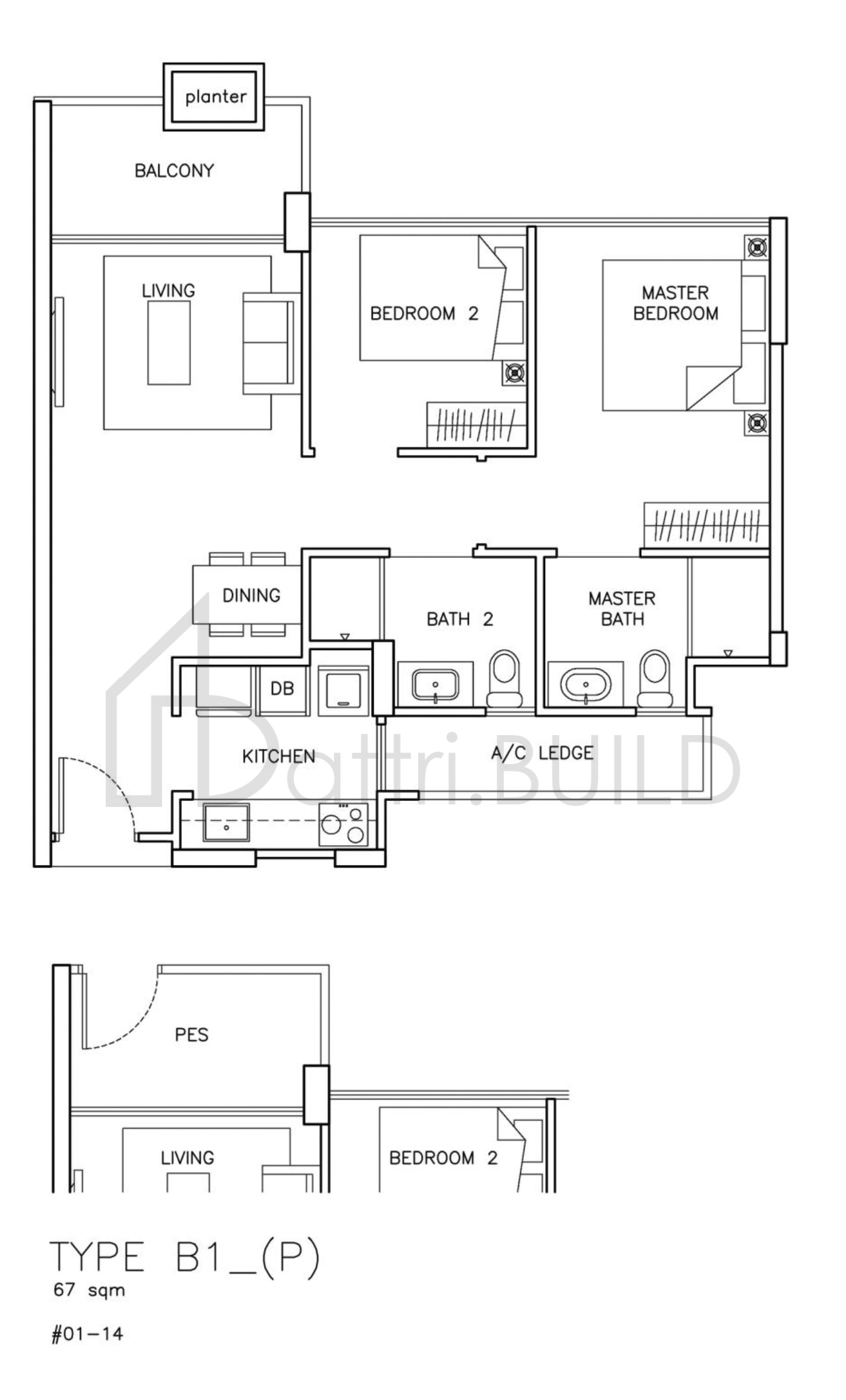 THE SANTORINI B1P floorplan (watermarked)