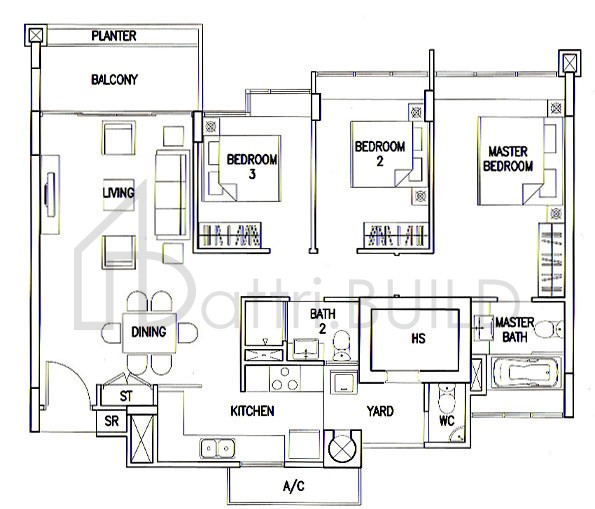 THE CALROSE B1 floorplan (watermarked)
