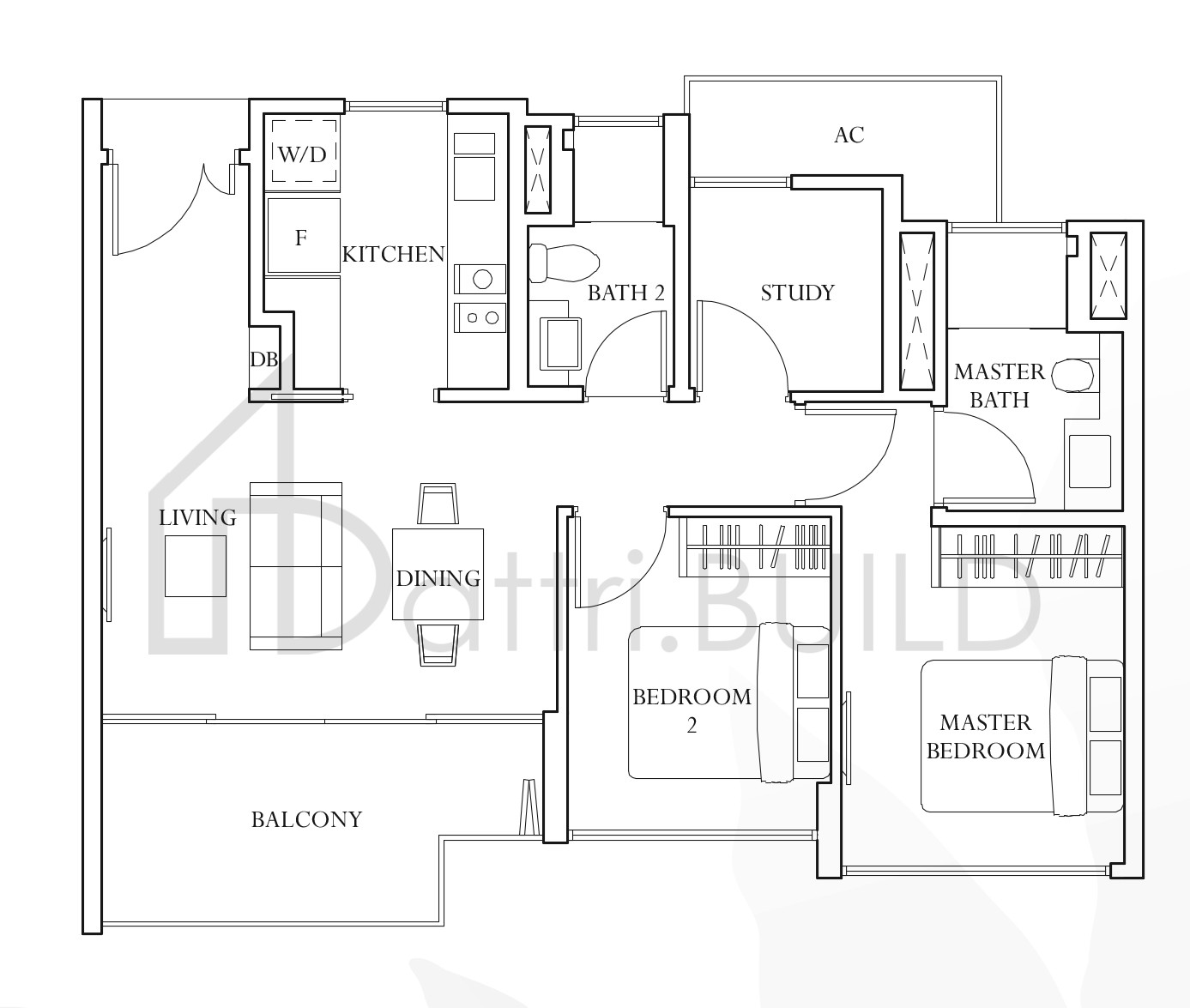 THE INFLORA (2+1)b floorplan (watermarked)