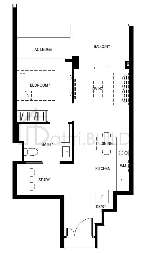 NORMANTON PARK 1BR-Sa floorplan (watermarked)