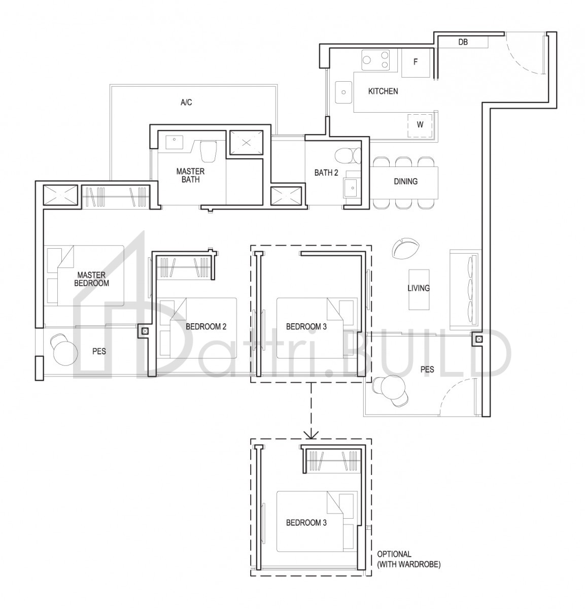 GRANDEUR PARK RESIDENCES 3c1g-g floorplan (watermarked)