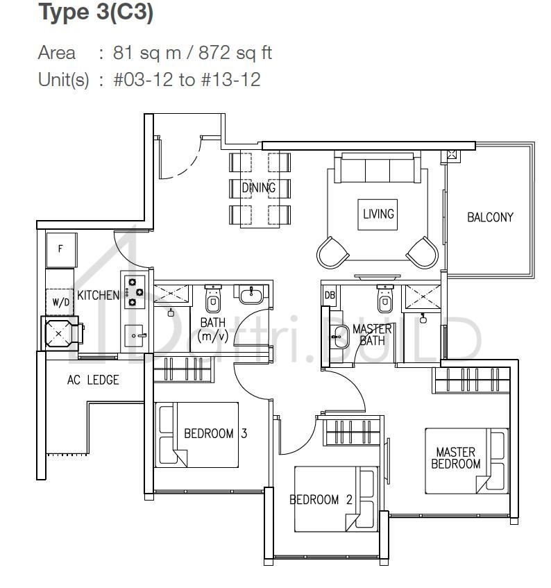 THE SKYWOODS 3C3 floorplan (watermarked)