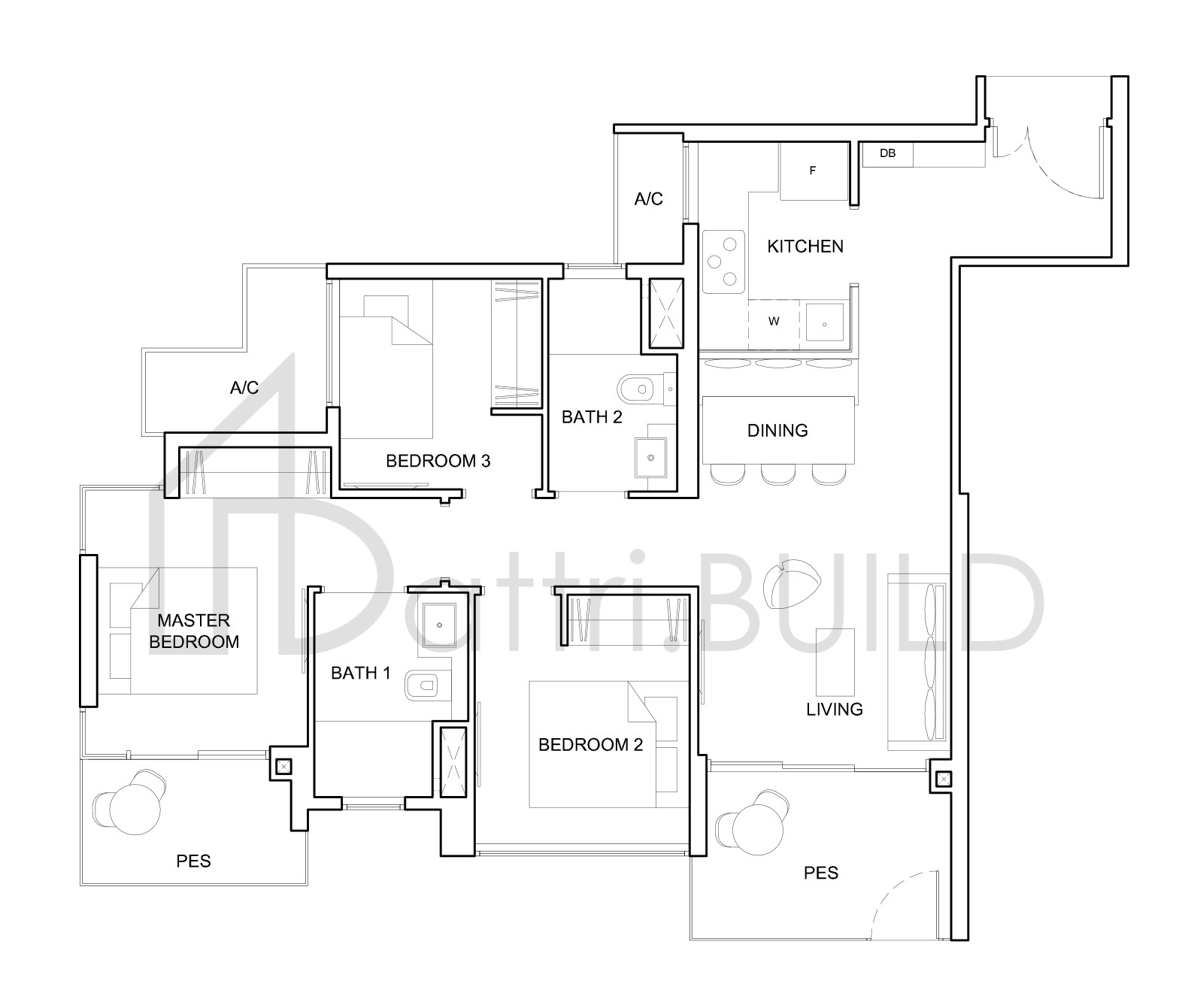 HIGH PARK RESIDENCES 3C3-aP floorplan (watermarked)