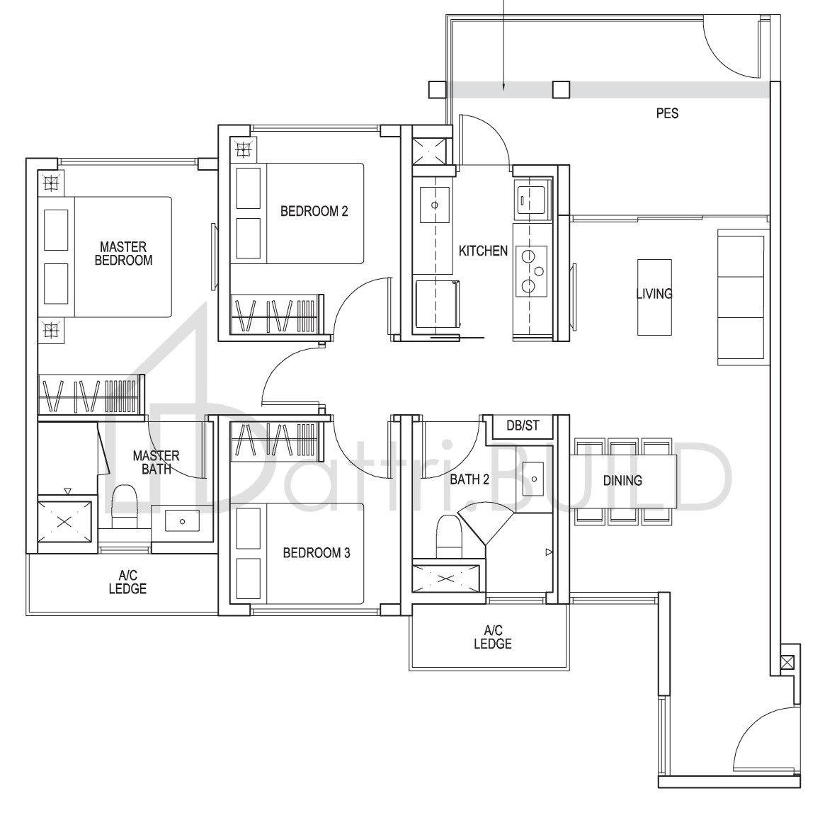 THE BROWNSTONE B1p floorplan (watermarked)
