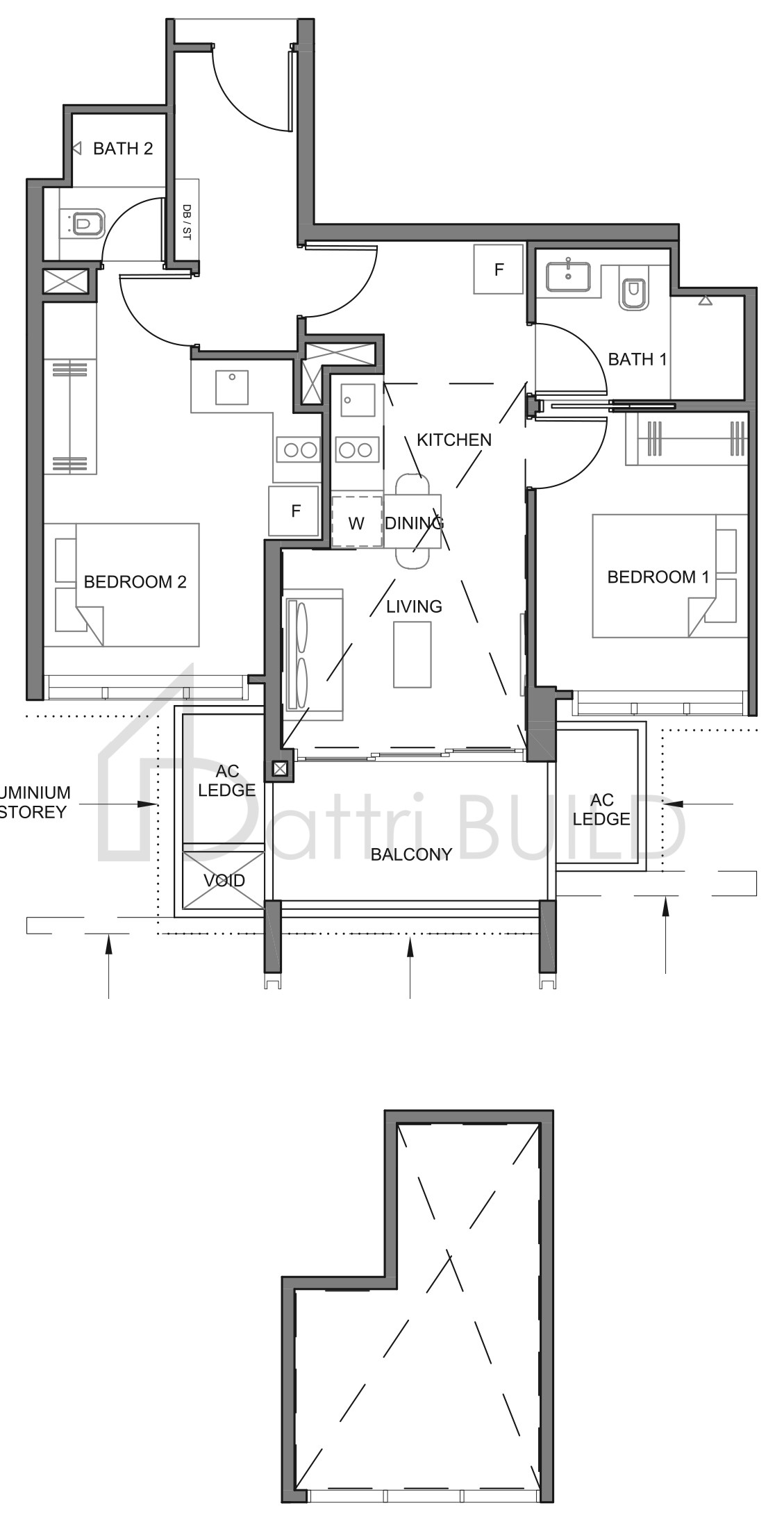 PARC CLEMATIS 2BR DK-2H floorplan (watermarked)