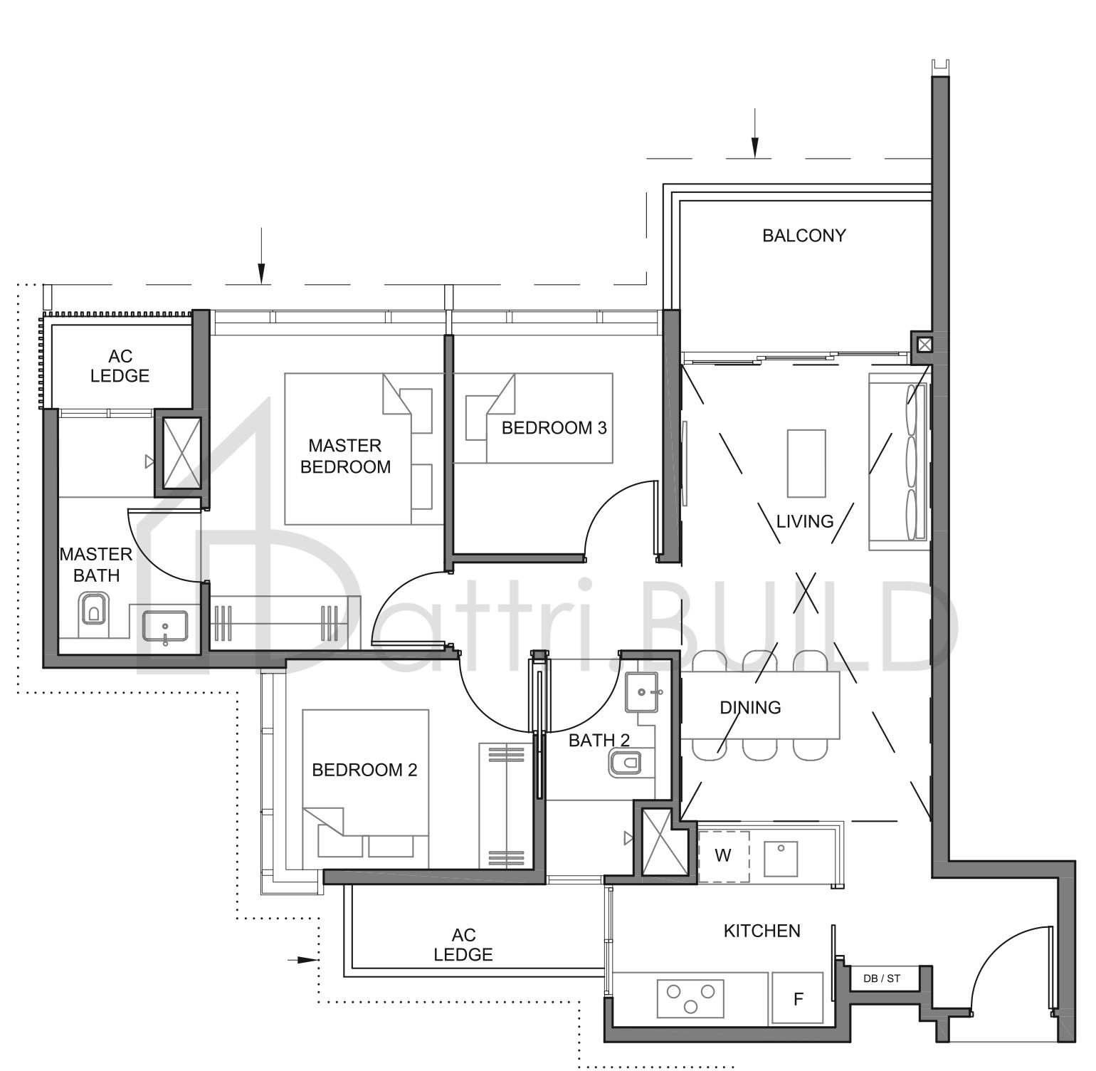 PARC CLEMATIS 3BR floorplan (watermarked)