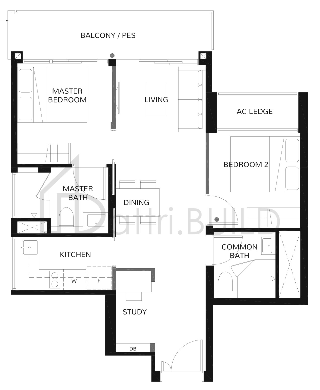 THE WISTERIA 2B-2 floorplan (watermarked)
