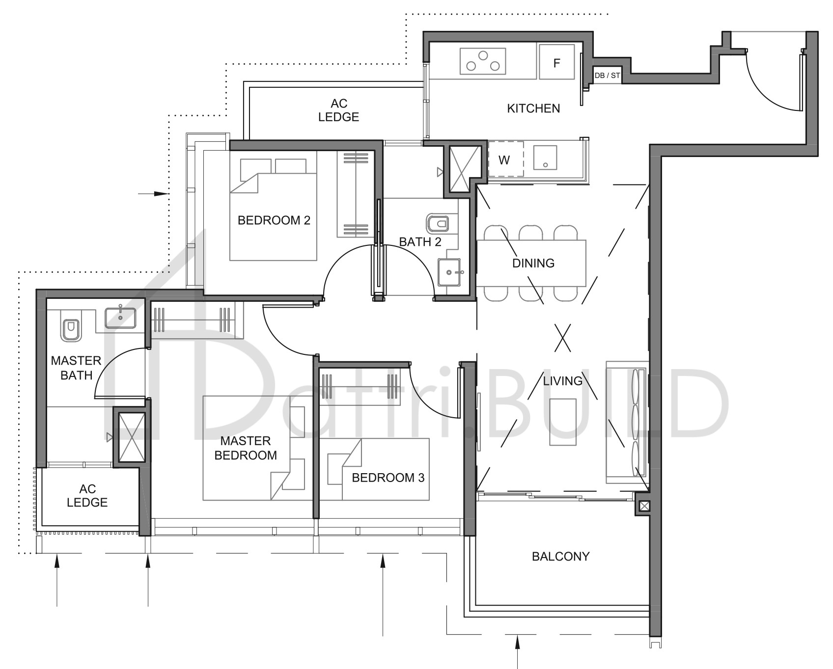 PARC CLEMATIS 3BR-3 floorplan (watermarked)