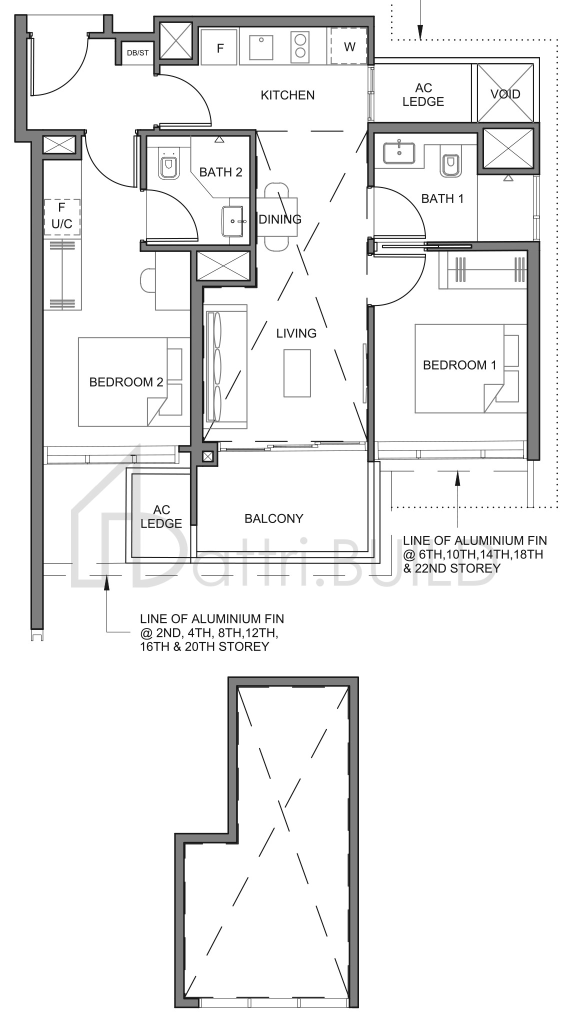 PARC CLEMATIS 2BR DK-1H floorplan (watermarked)