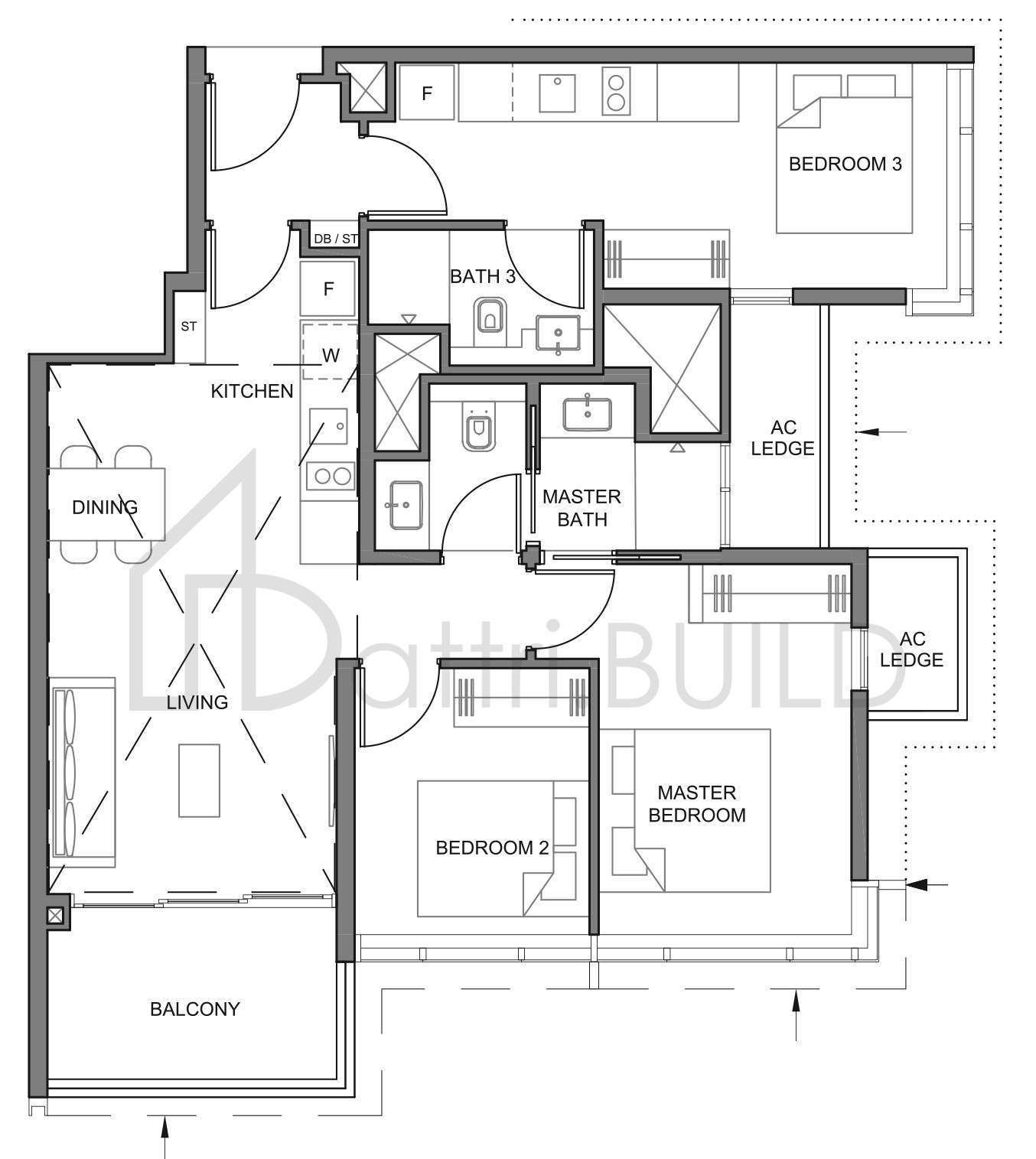 PARC CLEMATIS 3BR DK-2 floorplan (watermarked)