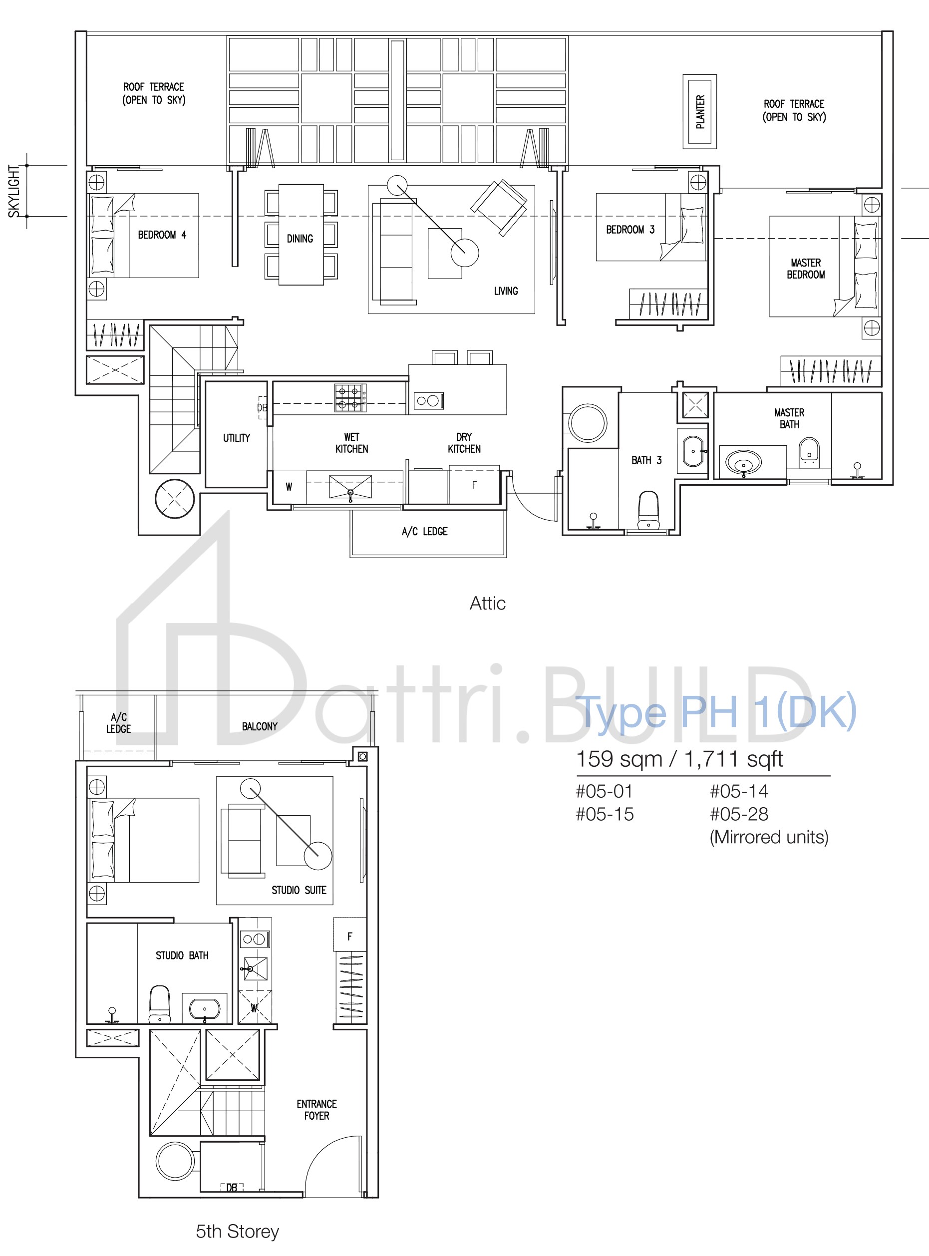 THE NAUTICAL PH1(DK) floorplan (watermarked)