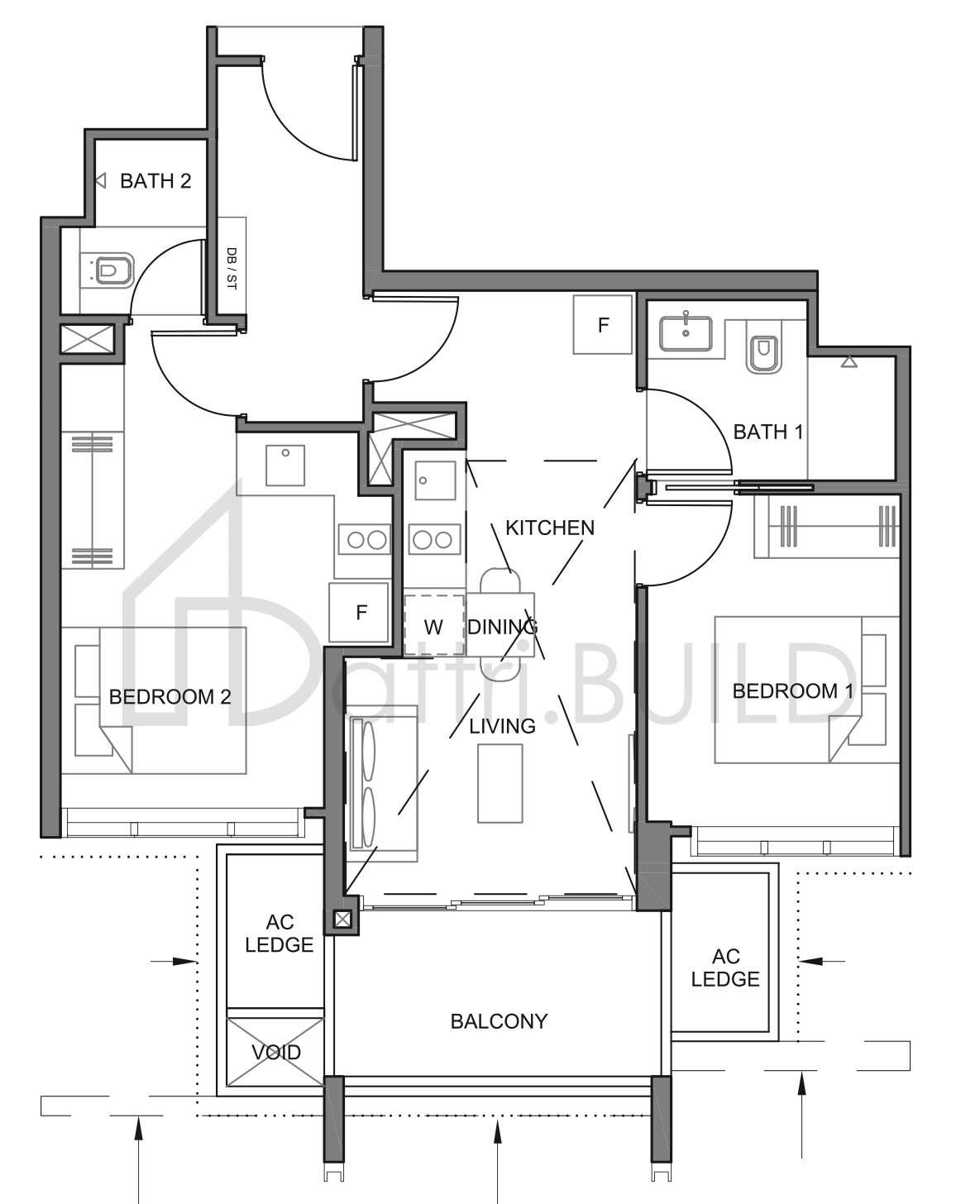 PARC CLEMATIS 2BR DK-2 floorplan (watermarked)