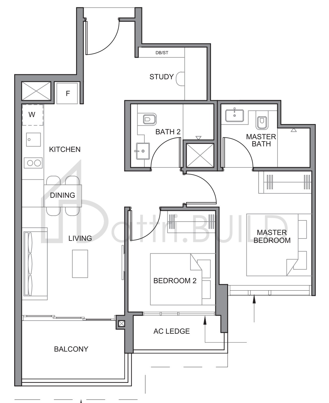 PARC CLEMATIS 2BR-S1 floorplan (watermarked)