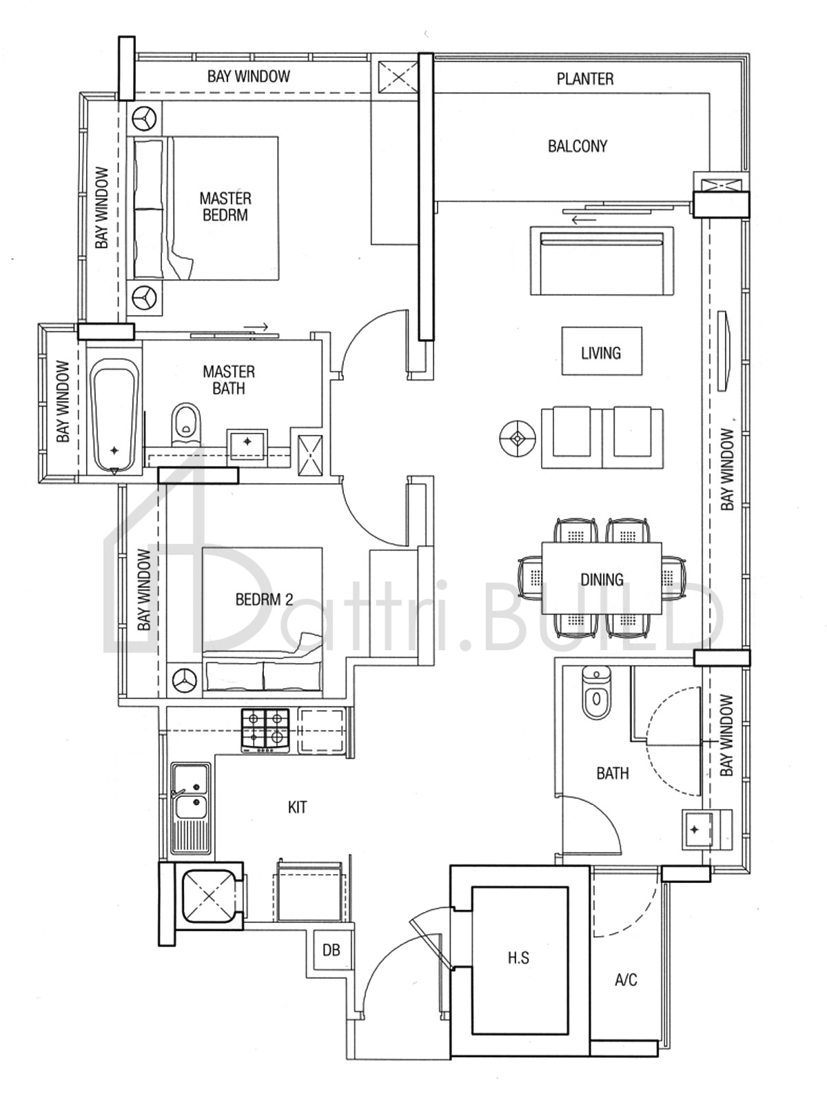 THE PARC CONDOMINIUM A2 floorplan (watermarked)