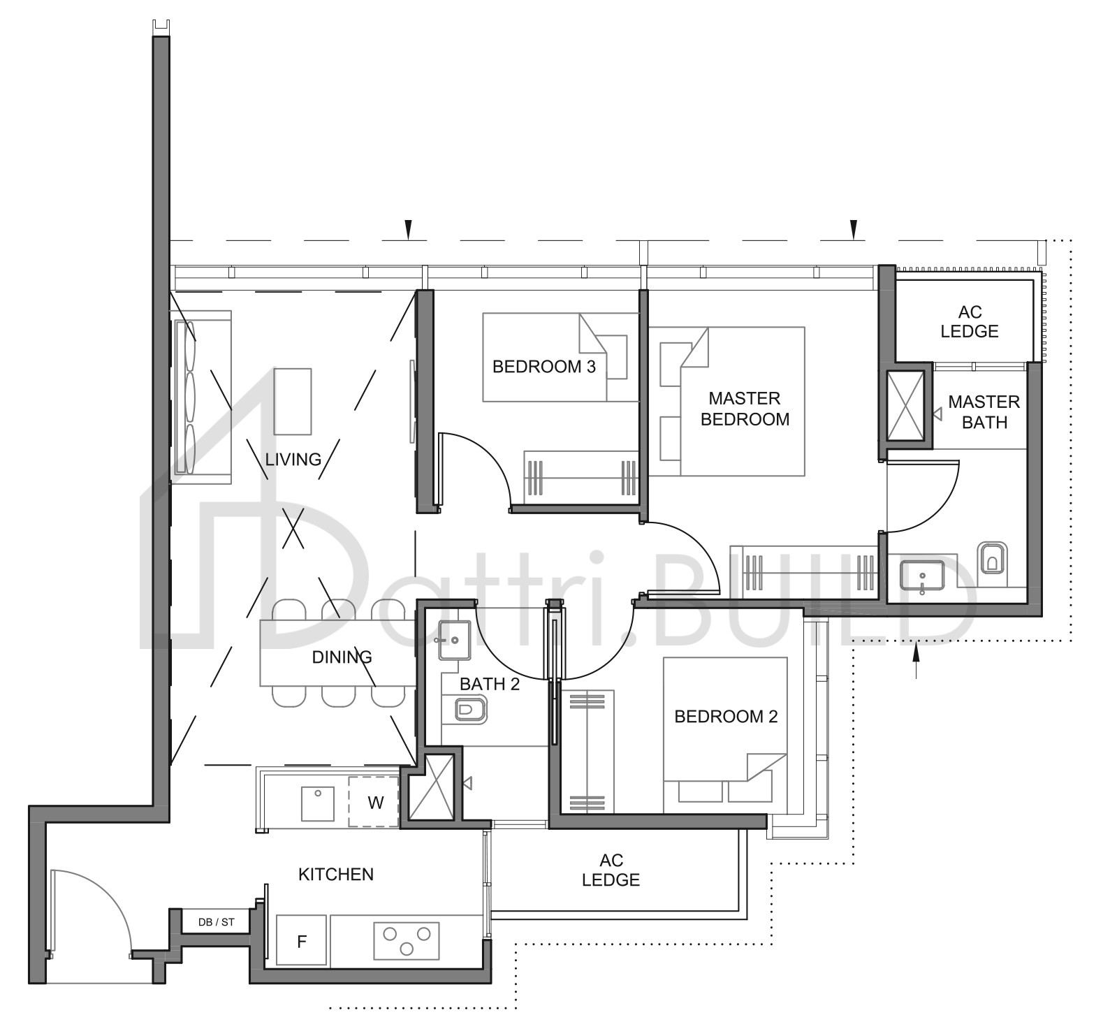 PARC CLEMATIS 3BR-1 floorplan (watermarked)